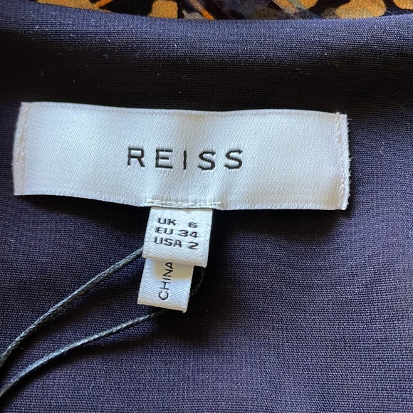 Reiss Esmerelda Printed Wrap Front Dress, Navy - Picture 5 of 8